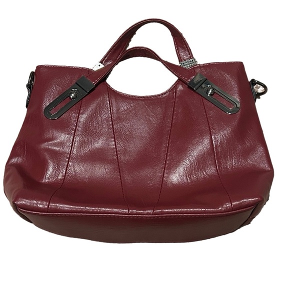 NWOT Jingpin Burgundy Red Faux Leather Handbag Silver Hardware Maroon Purse - Picture 6 of 10